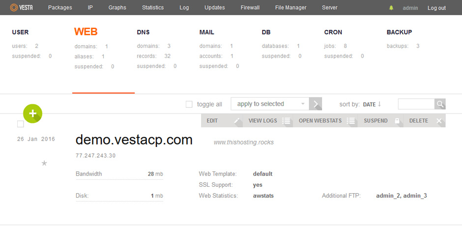 vestacp screenshot