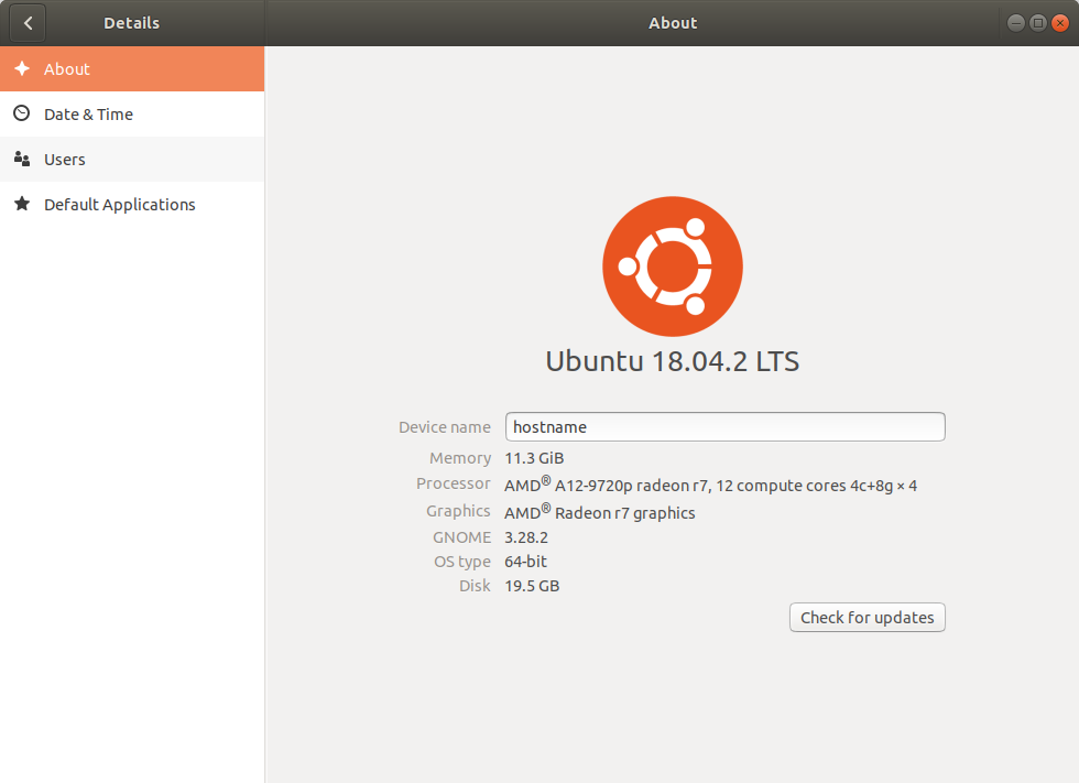 Information displayed by Settings in Ubuntu
