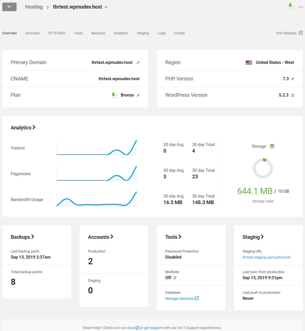 wpmudev hosting dashboard