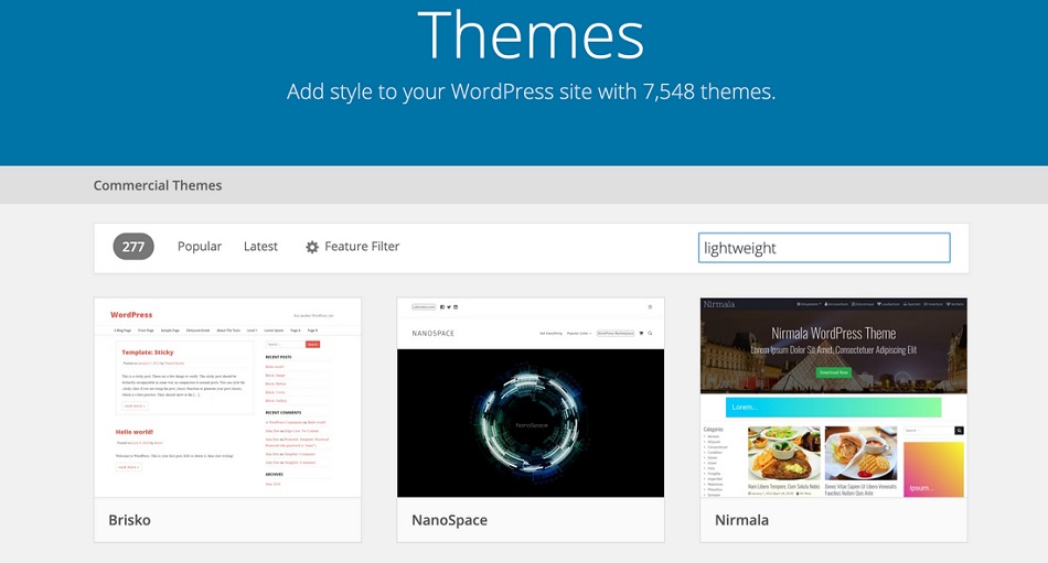wordpress themes page