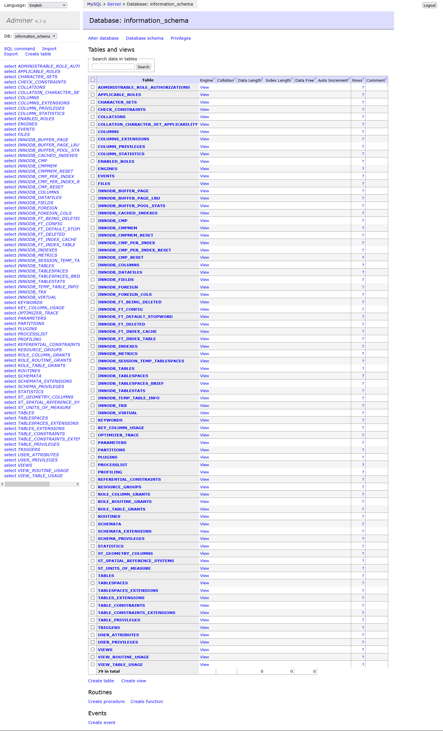 adminer example page